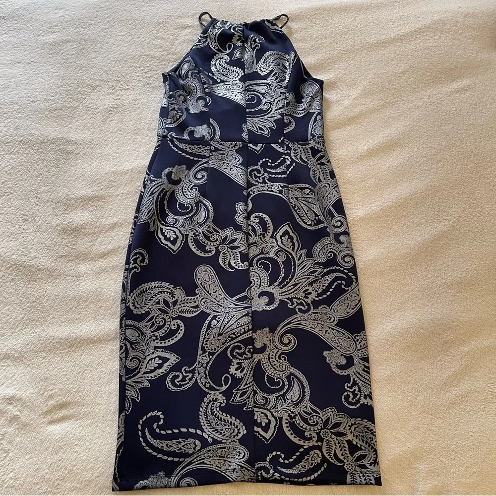 Enfocus Studio Silver Blue Halter Midi Dress - Picture 2 of 7